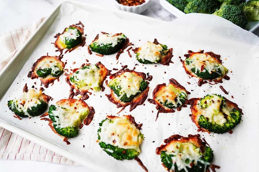 Smashed broccoli bites on sheet pan