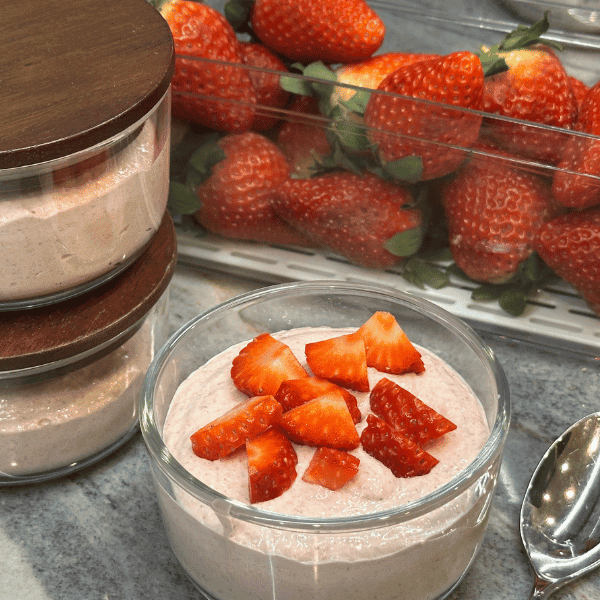 r Blended Strawberry Overnight Oats + 2 more containers and container of fresh strawberries
