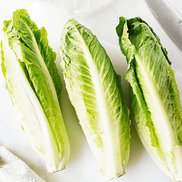Romaine Lettuce on a cutting board with a knife