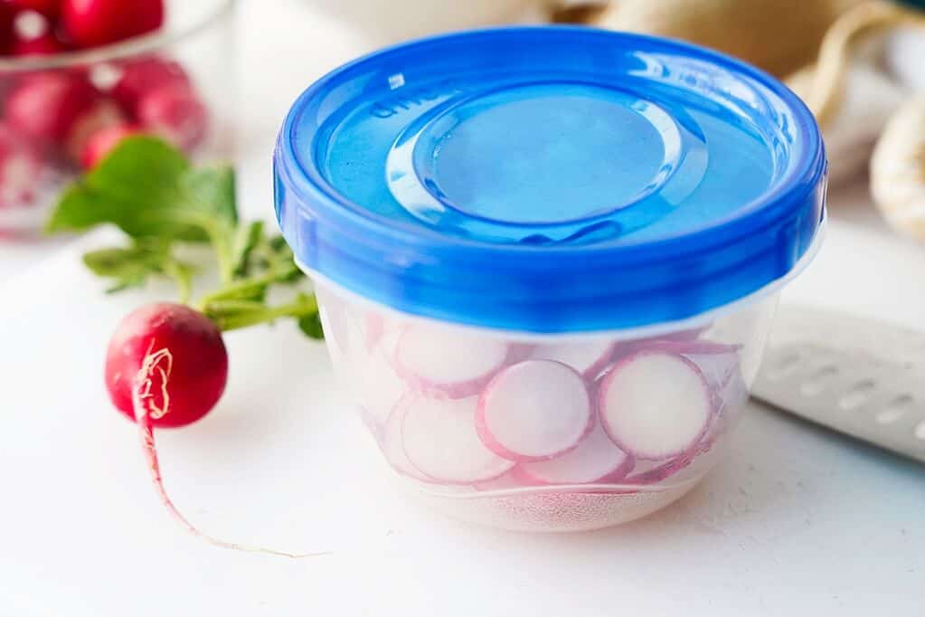 Cut radishes in airtight container