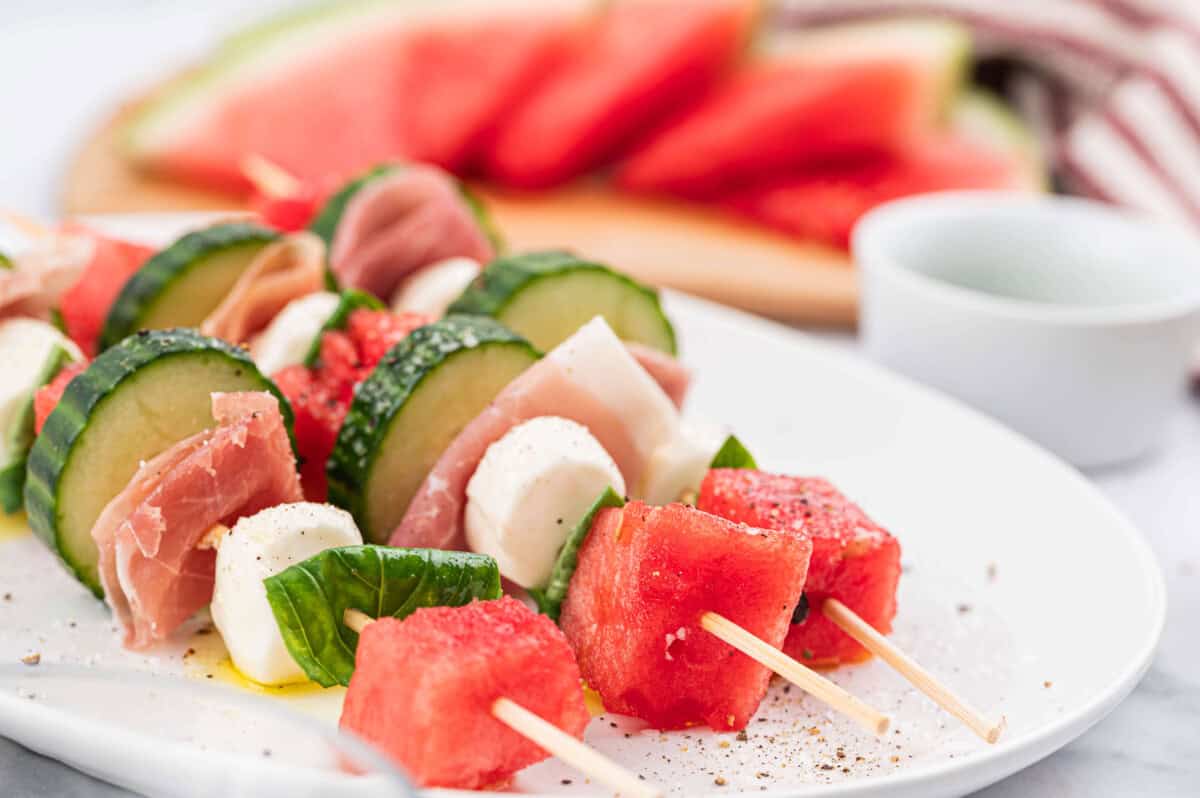 Plate of 3 Antipasto Watermelon Skewers