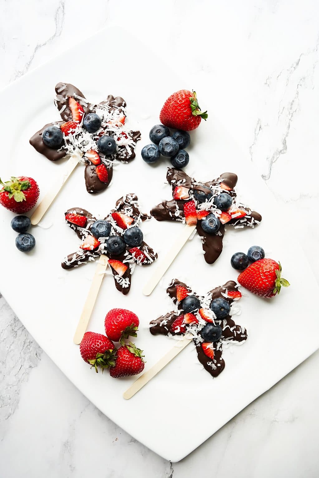 Vertical image of plated chocolate stars