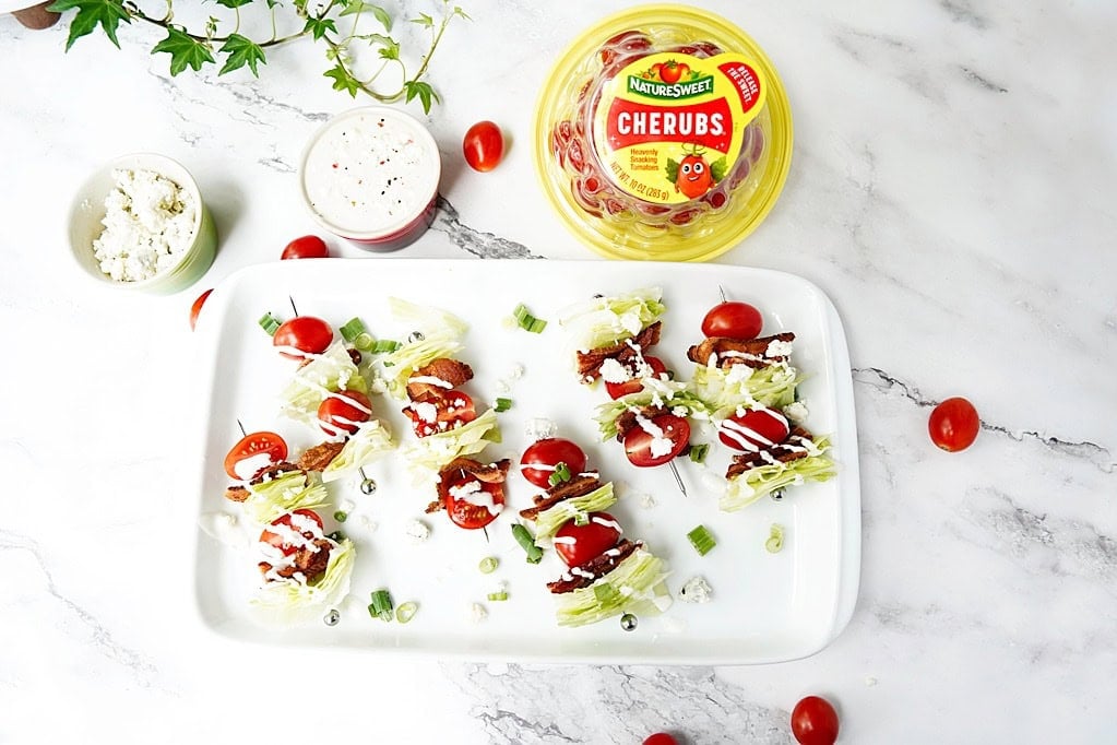 Wedge salad on a stick with Cherubs tomatoes