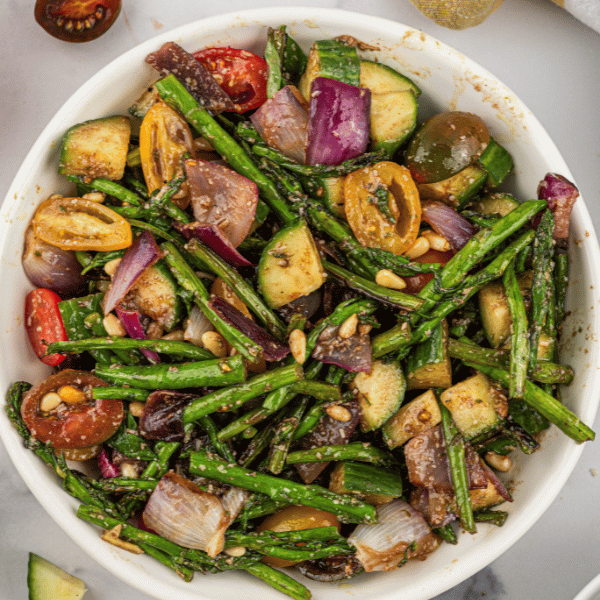 Overheadview of Grilled Saparagus Salad