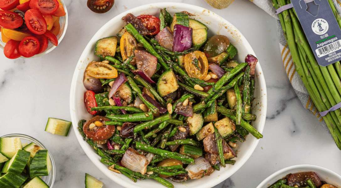 Overheadview of Grilled Saparagus Salad