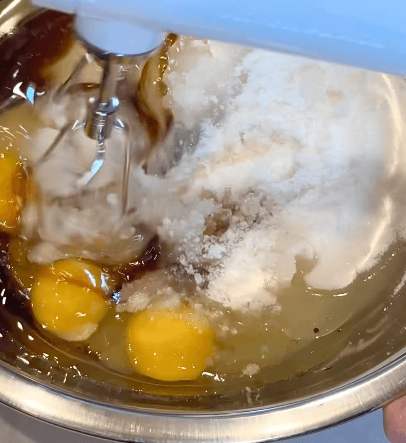 Mixing wet ingredients for the Blueberry Zucchini Bread