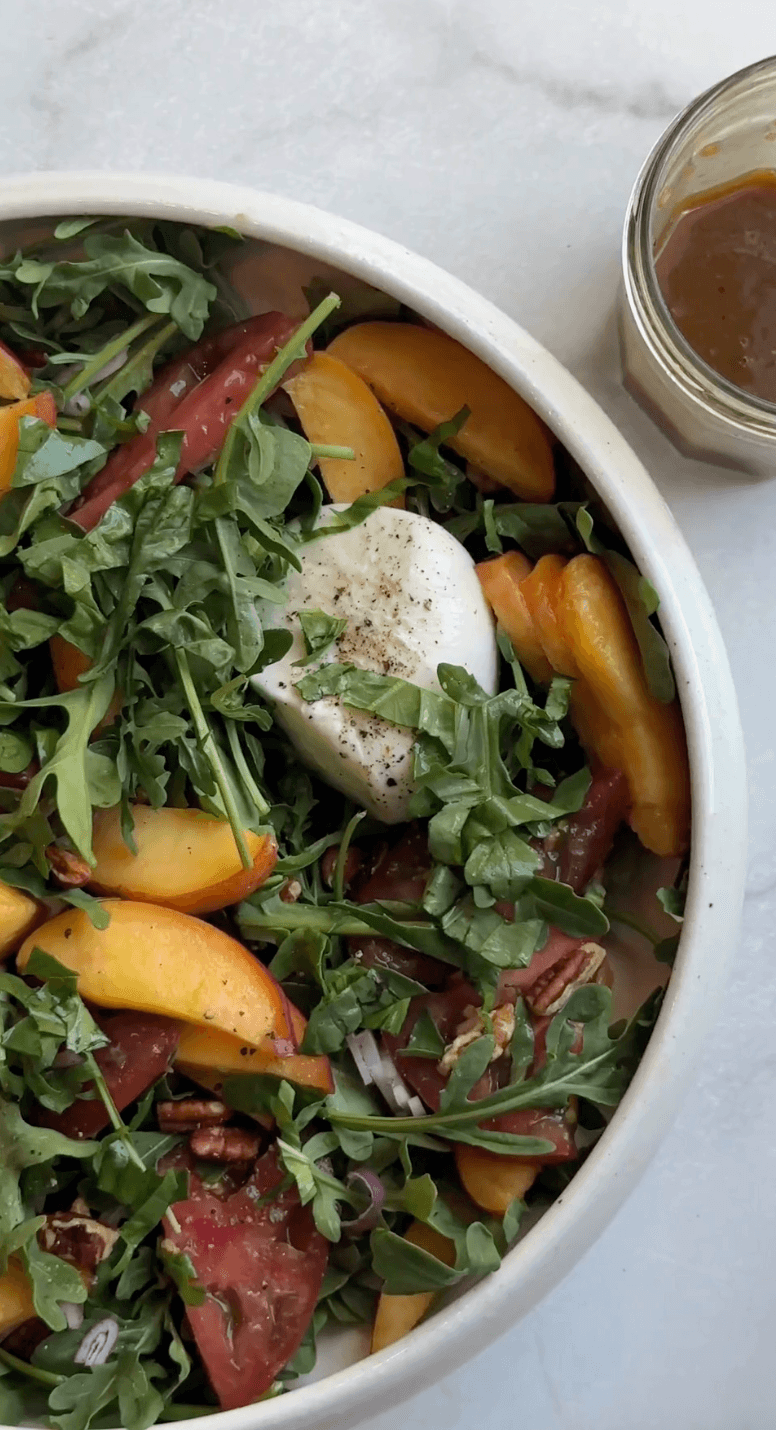 Balsamic dressing added to the salad