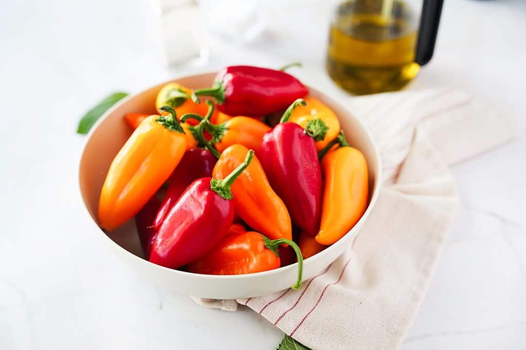 White Bowl of sweet mini peppers