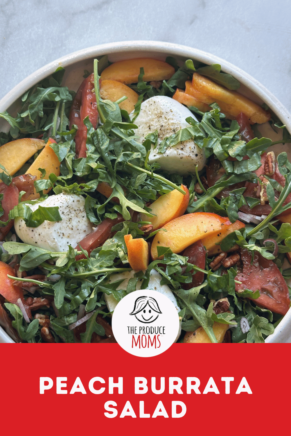 Pinterest Pin Peach Burrata Salad