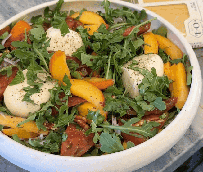 Side show of peach burrata salad
