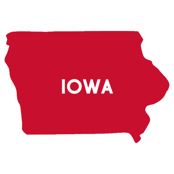 Red state outline of Iowa