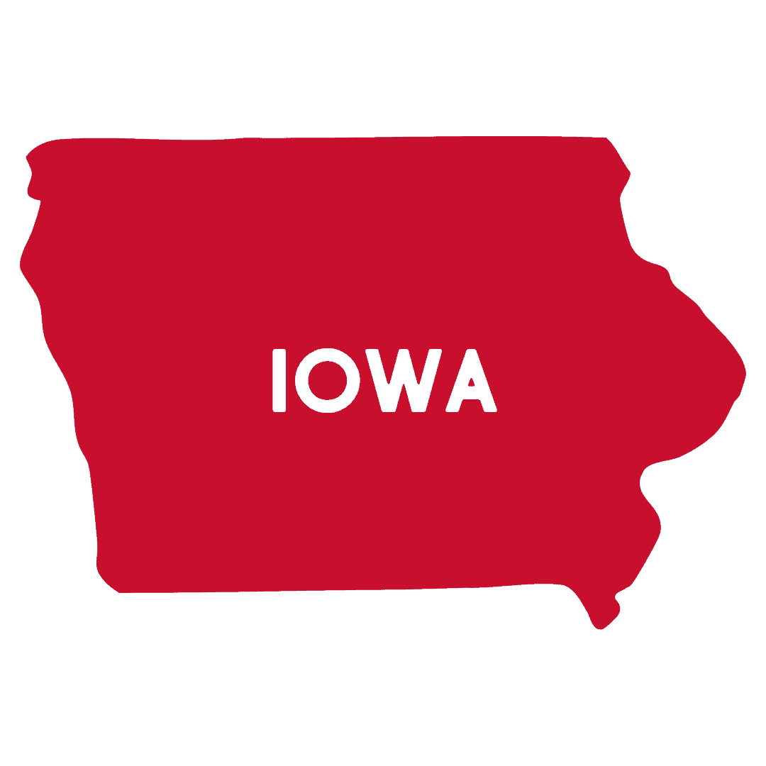 Red state outline of Iowa