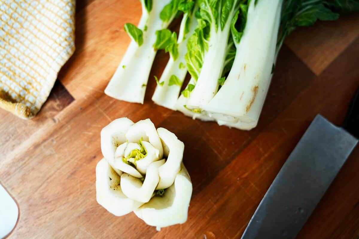 Bulf of bok choy cut off