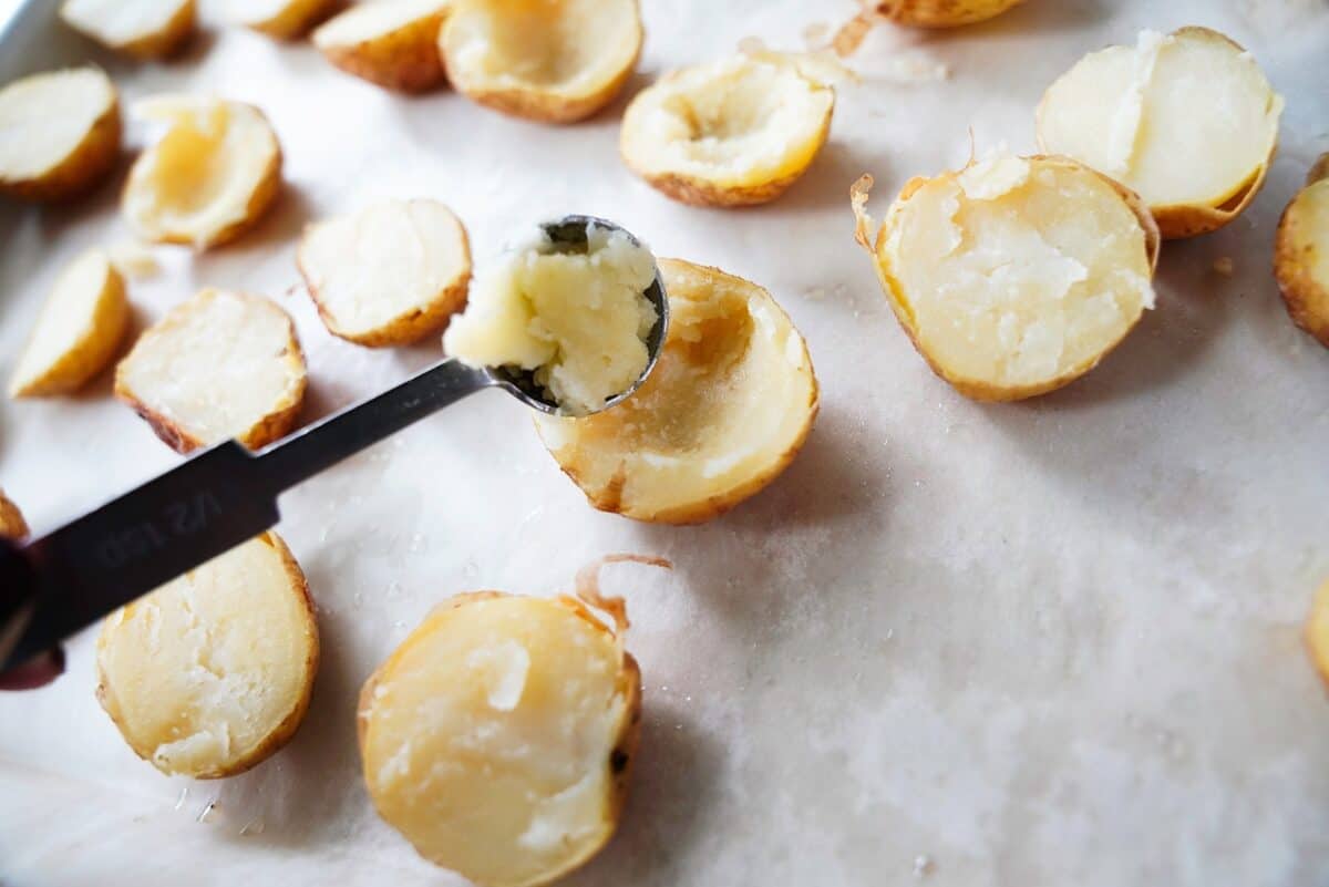 A half teaspoon scooping out the potato flesh after it's baked.
