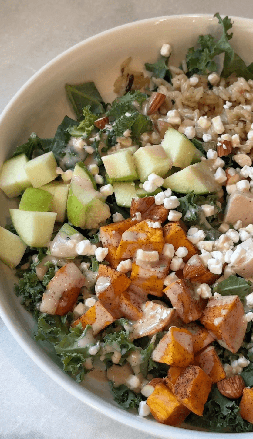 Vertical side view of Sweetgreen Harvest Salad